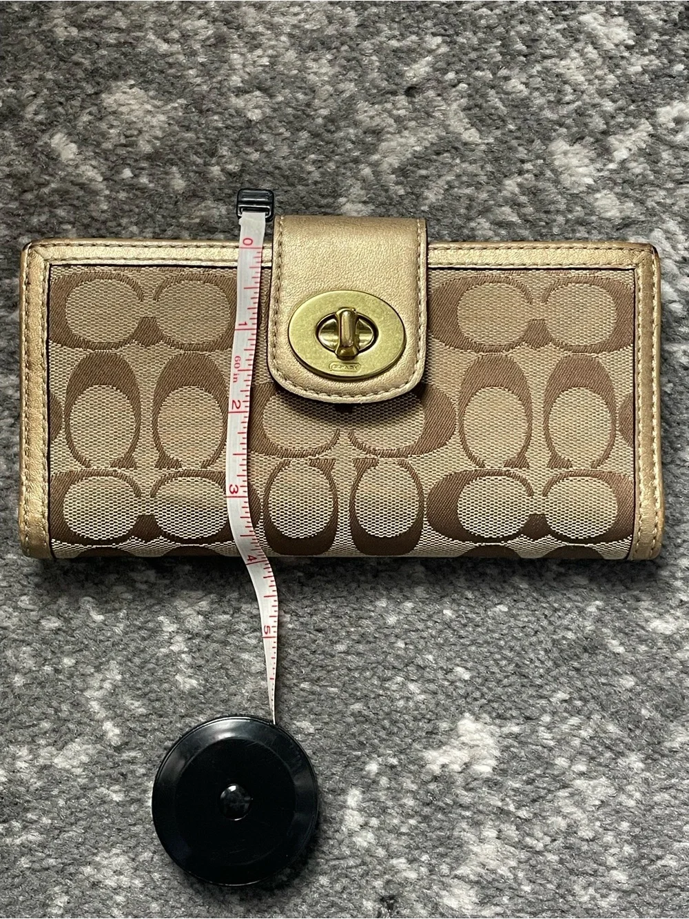 VTG Coach Khaki and Metallic Gold Signature Continental Wallet